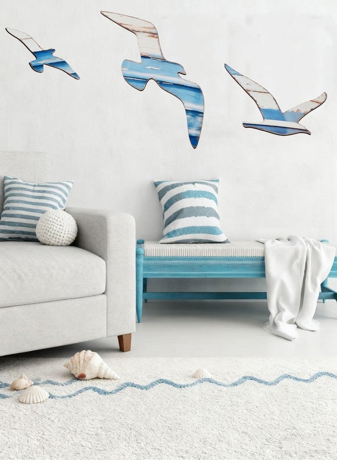 OQUQO 3Pcs Wooden Seagull Wall Art Decor Set, Rustic Coastal Birds with Metal Hooks, Beach House Bathroom Ocean Theme Hanging Decoration (GradientSeagull) - Image 4